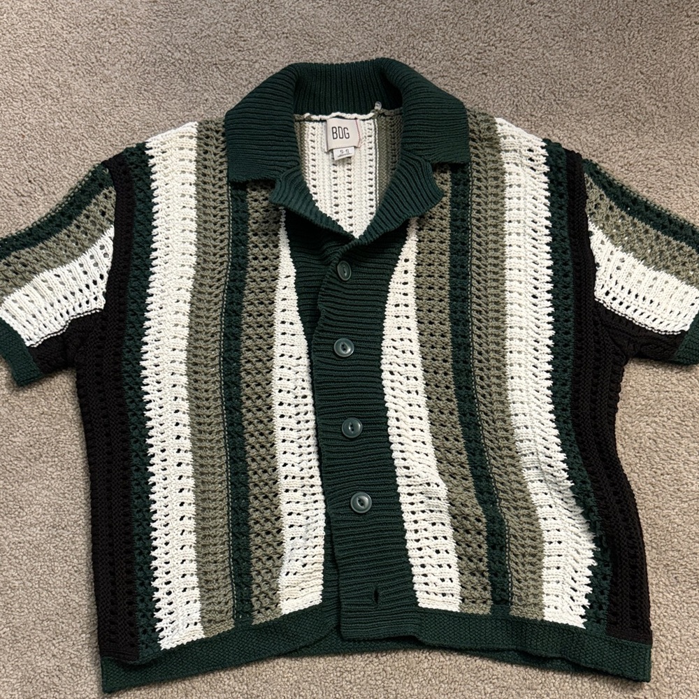 BDG Green and White Crochet Knit